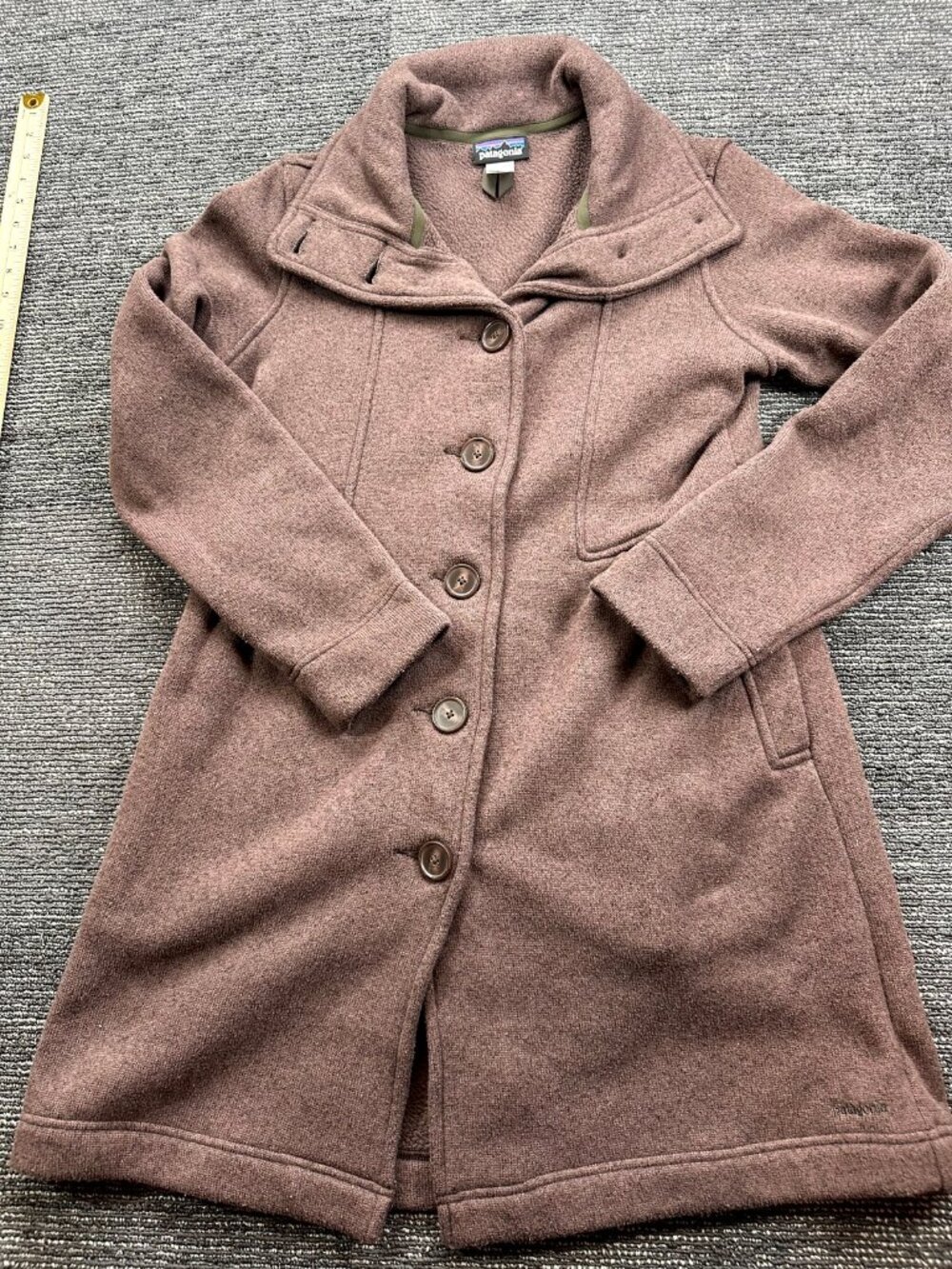 Patagonia Womens L Brown Fleece Button Front Coat Jacket Shawl Collar Outdoor
